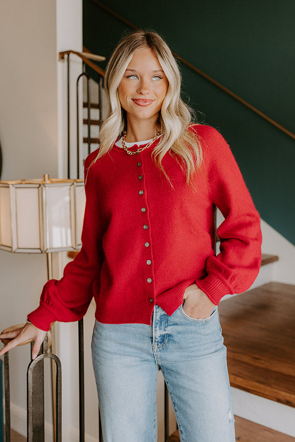 Classic Charm Knit Cardigan in Red Image 3