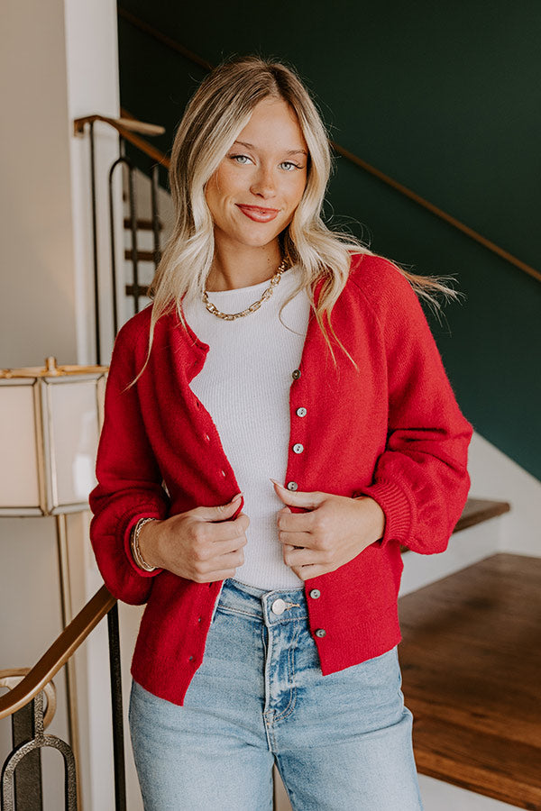 Classic Charm Knit Cardigan in Red Image 1
