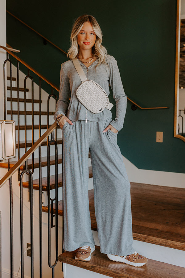 Soft Focus High Waist Wide Leg Pants in Grey Image 1