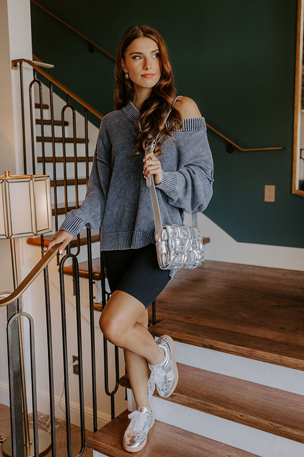 Cozy Mindset Vintage Wash Knit Sweater in Navy Image 2