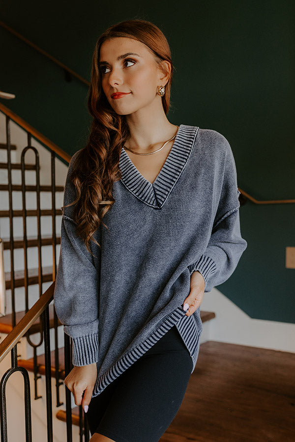 Cozy Mindset Vintage Wash Knit Sweater in Navy Image 3