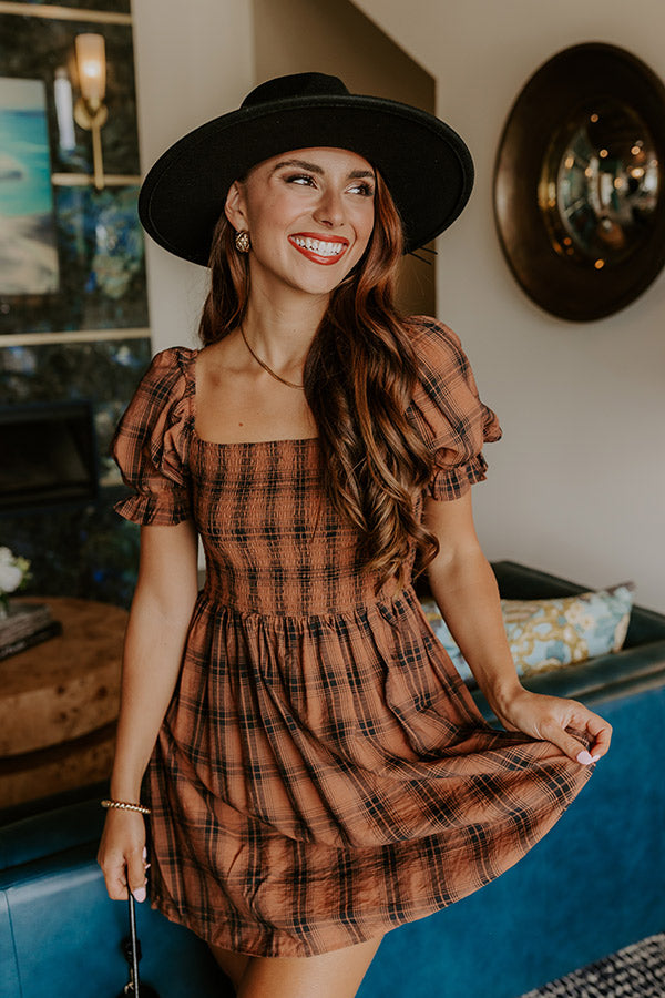Cider Season Smocked Mini Dress in Cinnamon L / Cinnamon Cider Season Smocked Mini Dress in Cinnamon L / Cinnamon