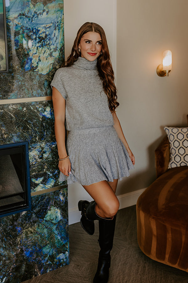 The Vineyard Affair High Waist Knit Mini Skirt in Grey Image 1