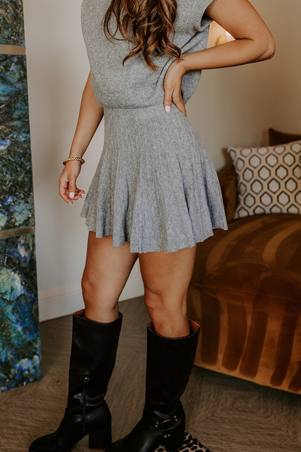 The Vineyard Affair High Waist Knit Mini Skirt in Grey Image 5