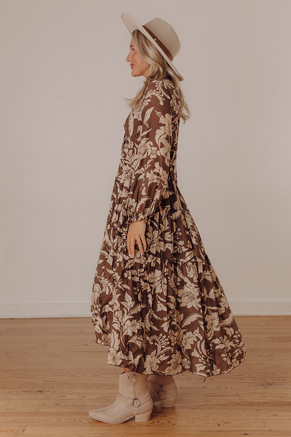 Vino Sipping Floral Midi Dress in Mocha Image - 3