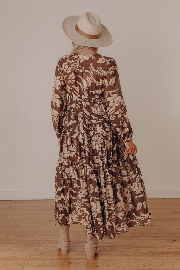 Vino Sipping Floral Midi Dress in Mocha Image - 4