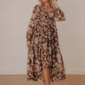 Vino Sipping Floral Midi Dress in Mocha Image - 1