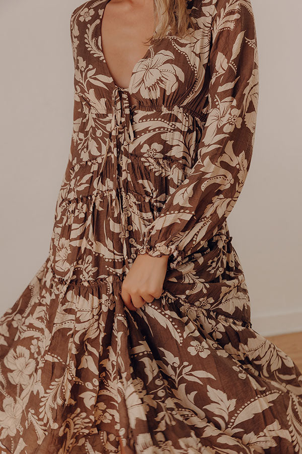 Vino Sipping Floral Midi Dress in Mocha Image - 5