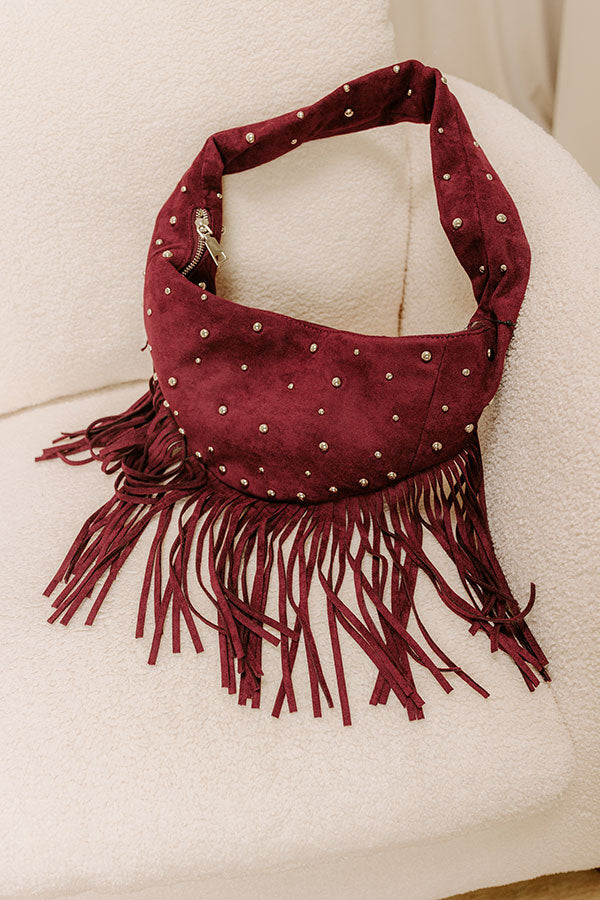 Boho Feels Faux Suede Fringe Purse in Wine Image 1