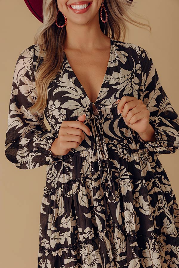 Vino Sipping Floral Midi Dress in Black Image - 2