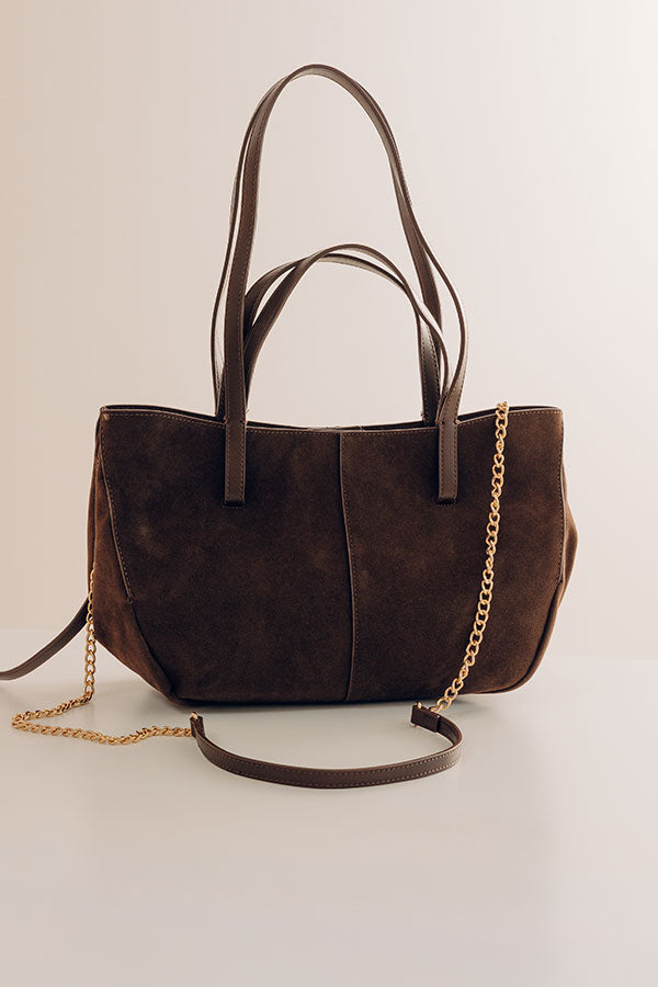 The City Life Faux Suede Tote in Chestnut