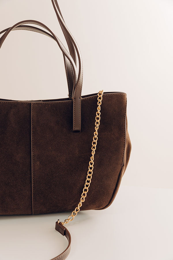 The City Life Faux Suede Tote in Chestnut Image - 2