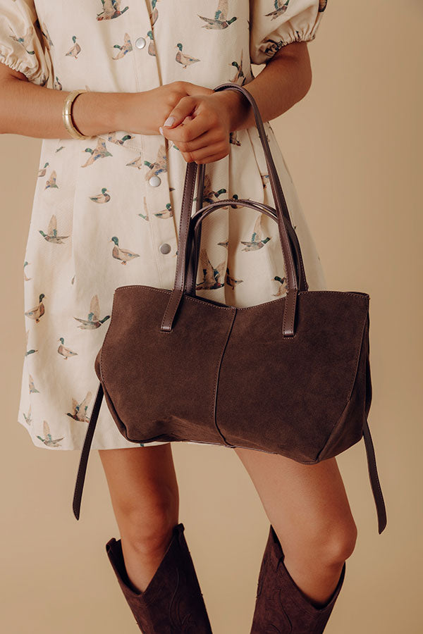 The City Life Faux Suede Tote in Chestnut