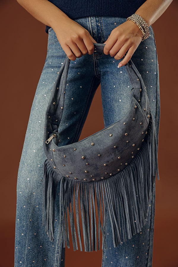 Boho Feels Faux Suede Fringe Purse in Slate Image - 1