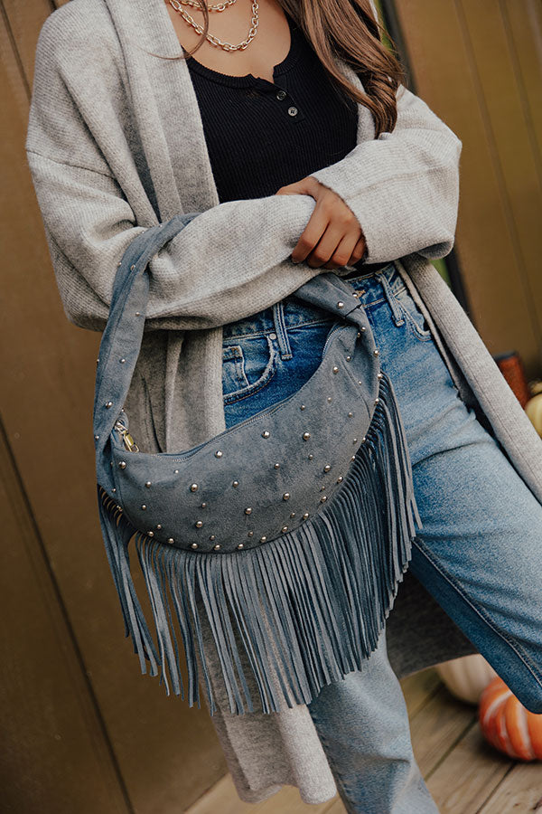 Boho Feels Faux Suede Fringe Purse in Slate Image - 1