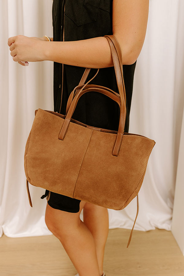 The City Life Faux Suede Tote in Chocolate Image 1