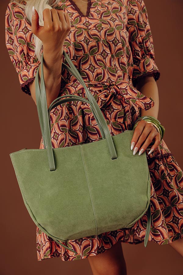 The City Life Faux Suede Tote in Sage Image - 1