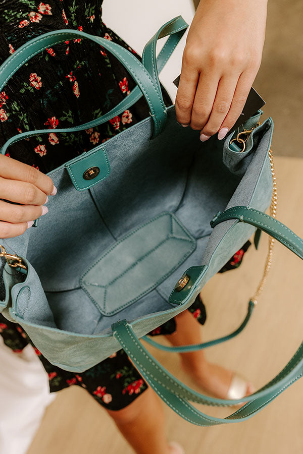 The City Life Faux Suede Tote in Light Teal Image 2