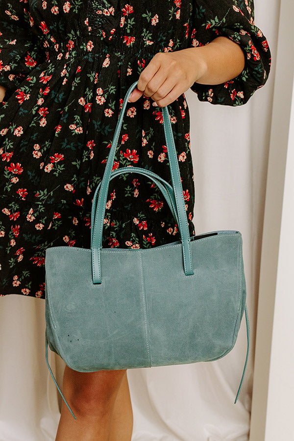 The City Life Faux Suede Tote in Light Teal Image 4