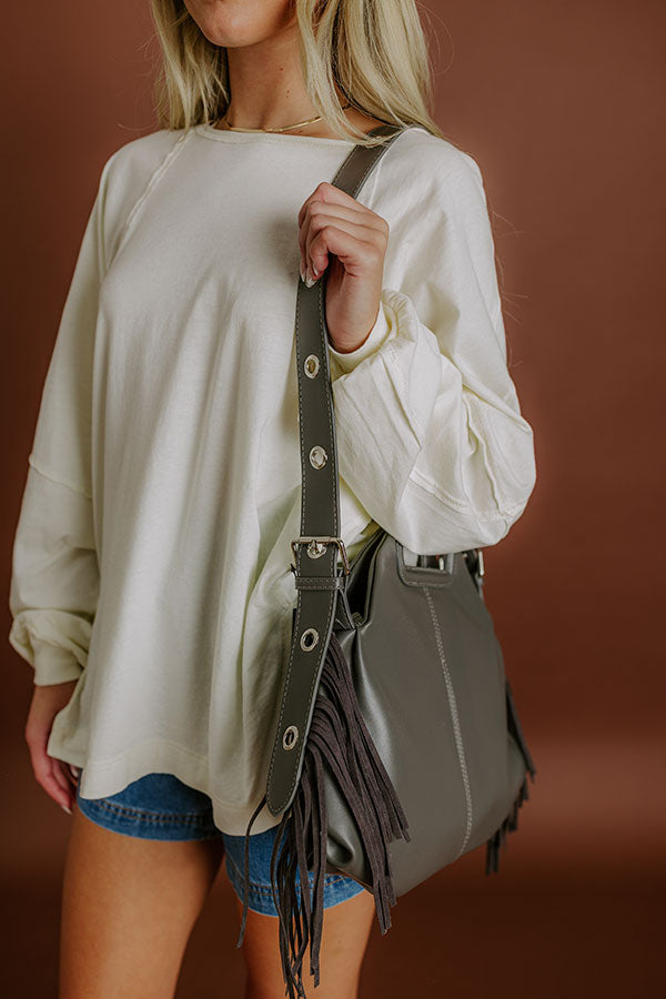 Metropolitan Muse Faux Leather Fringe Purse in Grey Image 2