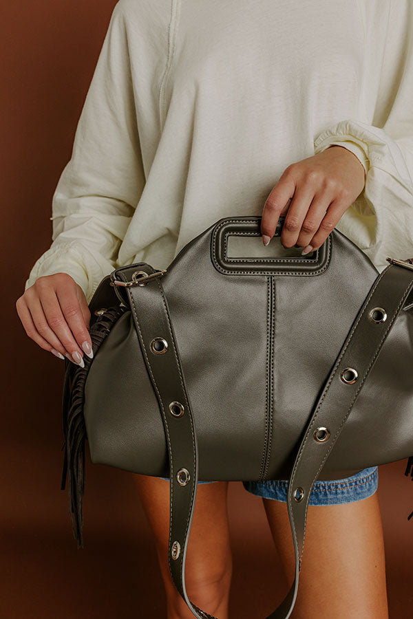 Metropolitan Muse Faux Leather Fringe Purse in Grey Image 3