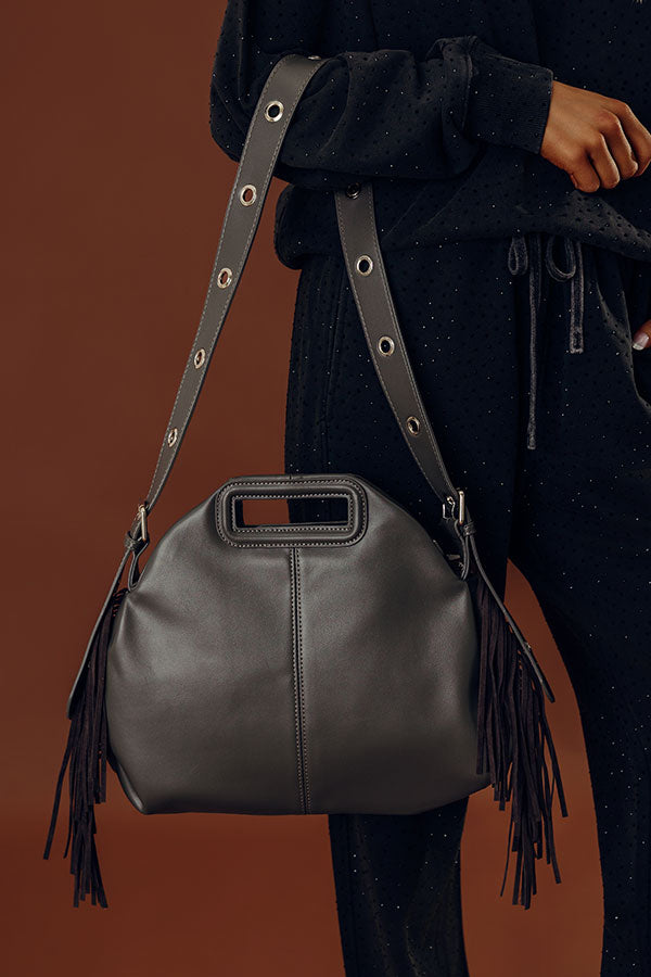 Metropolitan Muse Faux Leather Fringe Purse in Grey Image - 1