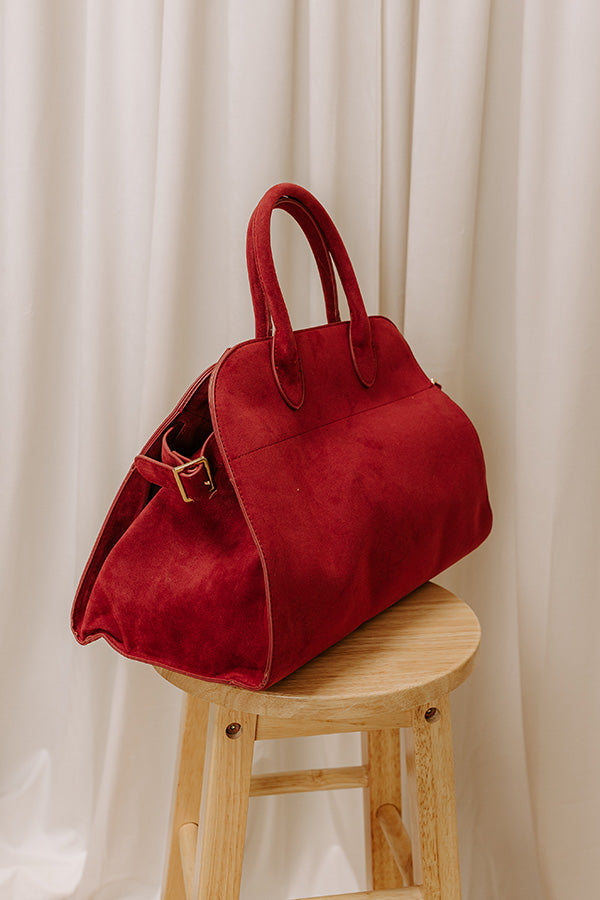 Casual Outing Faux Suede Tote in Red Image 5