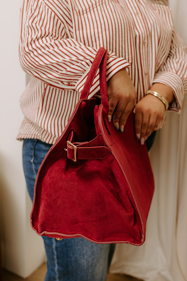 Casual Outing Faux Suede Tote in Red Image 3