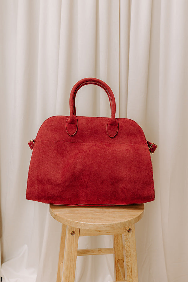 Casual Outing Faux Suede Tote in Red Image 1
