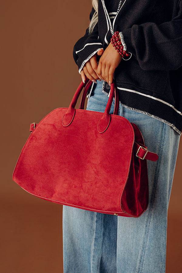Casual Outing Faux Suede Tote in Red