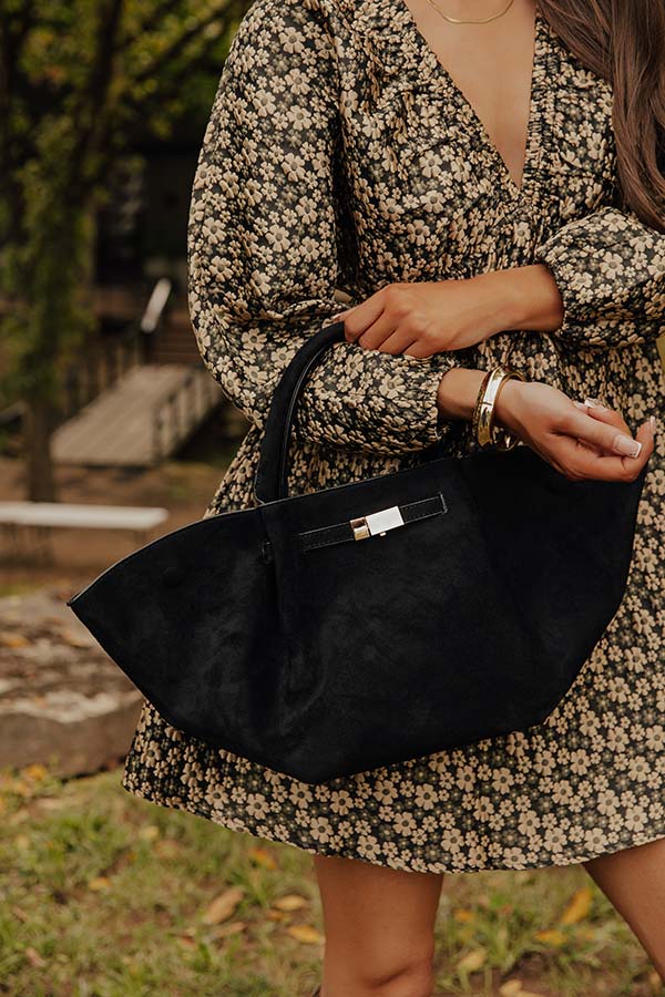 Soho Stroll Faux Suede Tote in Black