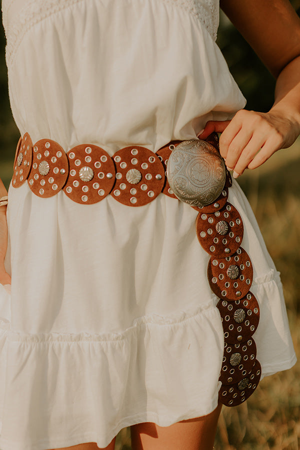 boho belts for dresses Boho Feels Faux Suede Disc Belt in Camel – Impressions Online Boutique