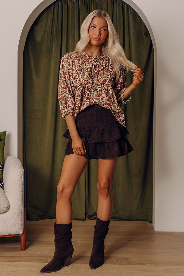 Falling Leaves Floral Corduroy Top