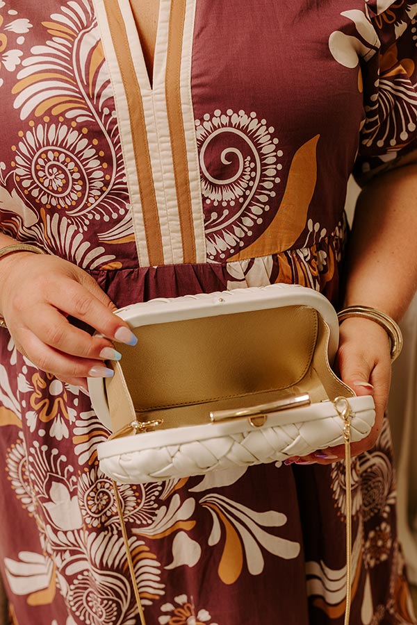 The Rya Faux Leather Woven Clutch in Cream Image 4