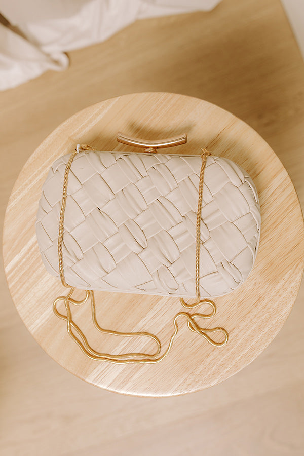 The Rya Faux Leather Woven Clutch in Cream Image 2