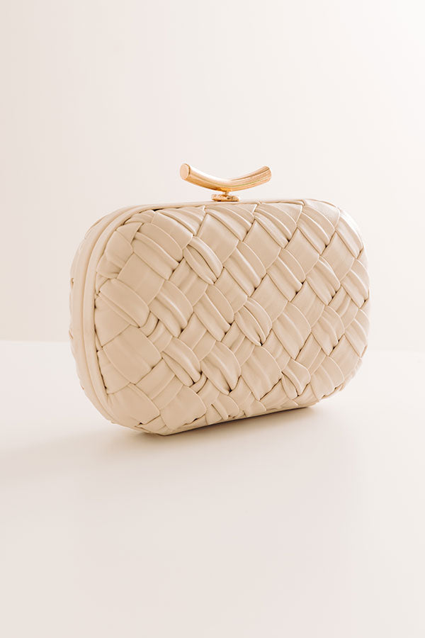 The Rya Faux Leather Woven Clutch in Cream Image - 2