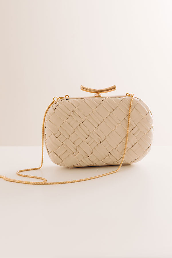 The Rya Faux Leather Woven Clutch in Cream Image - 3