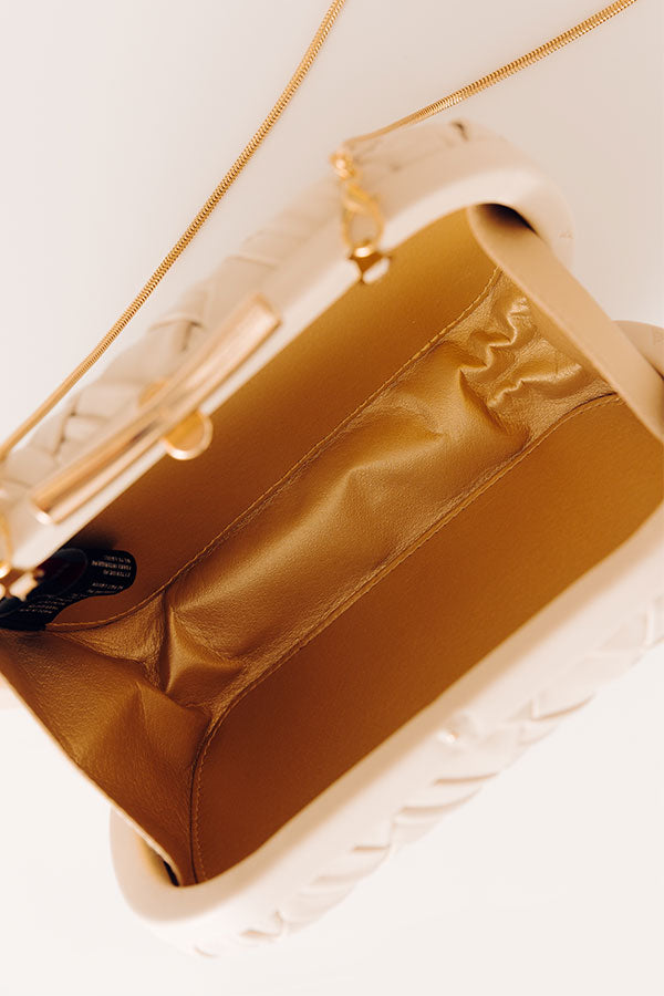 The Rya Faux Leather Woven Clutch in Cream Image - 4