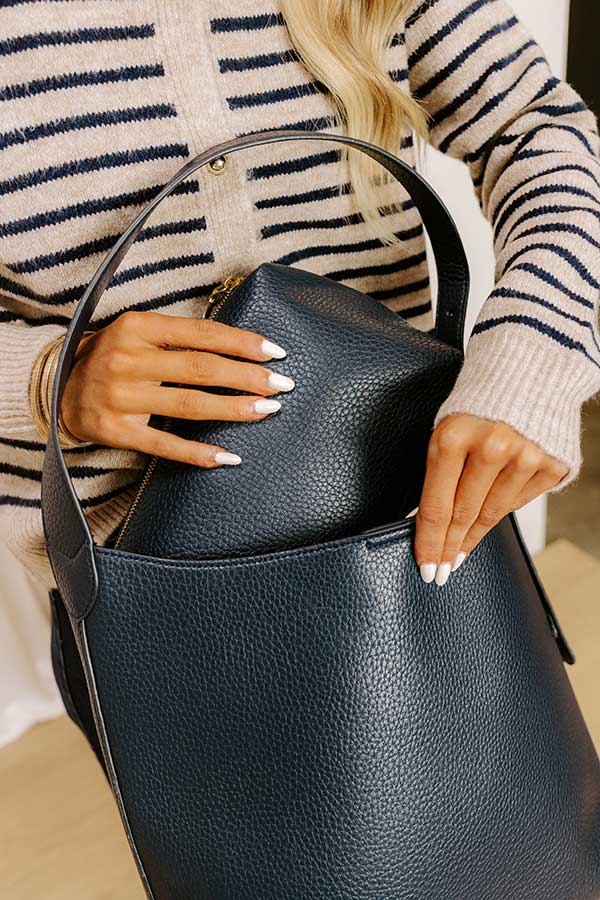 The Matty Faux Leather Tote in Navy Image 2