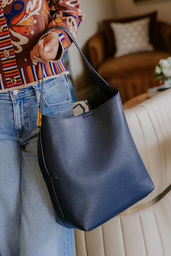 The Matty Faux Leather Tote in Navy Image - 1