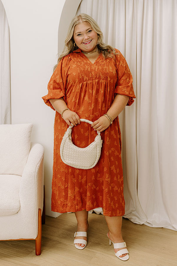 Apple Cider Sippin Jacquard Midi Dress in Rust Curves Image 3