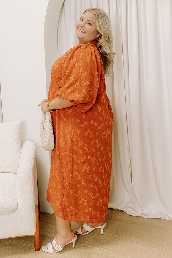 Apple Cider Sippin Jacquard Midi Dress in Rust Curves Image 5