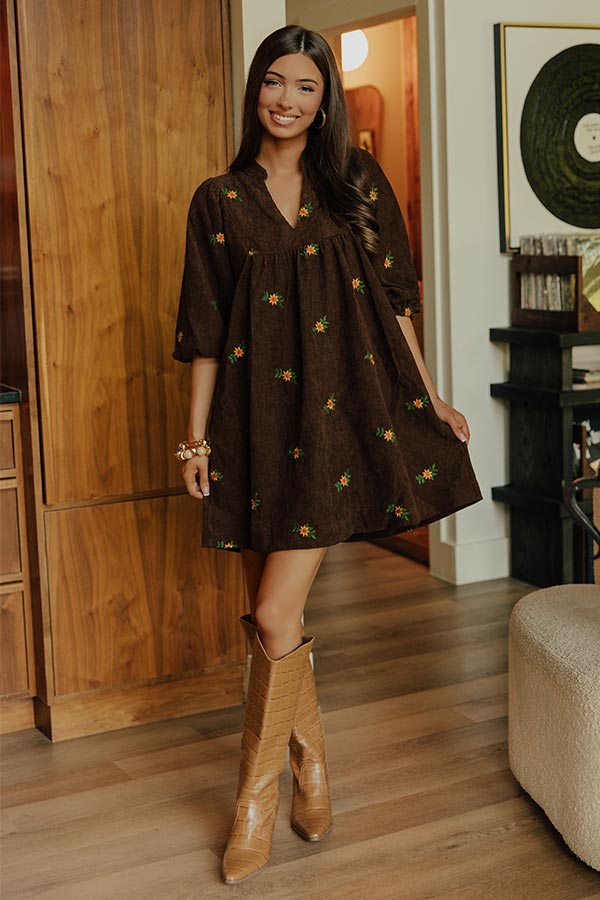 Harvest Lane Embroidered Corduroy Mini Dress Image - 1