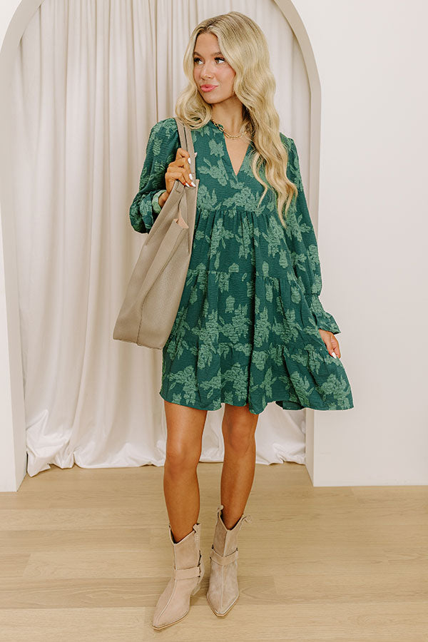 Tribeca Twilight Jacquard Babydoll Mini Dress in Hunter Green Image 2