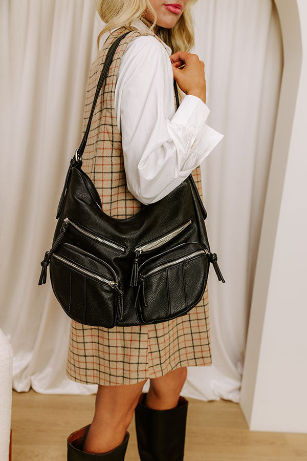 The Christine Faux Leather Hobo Tote in Black Image 1