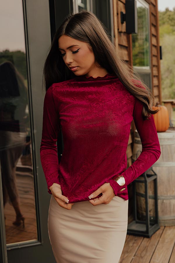 Vino Sipping Velvet Embossed Top in Wine Image - 1