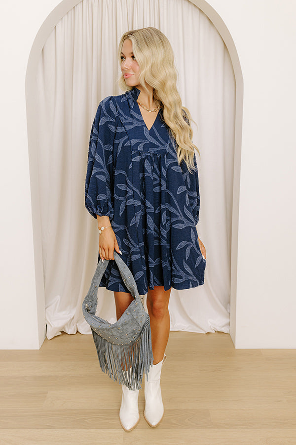 Kind Smile Jacquard Mini Dress in Navy Image 1