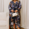 Vineyard Views Satin Color Block Midi Dress in Navy Curves Image 1