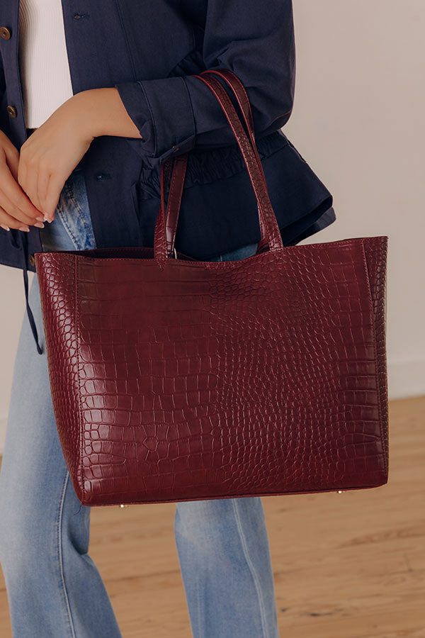 The Tiffany Faux Leather Tote in Merlot