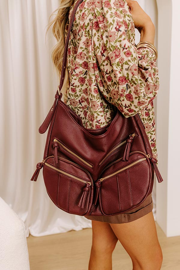 The Christine Faux Leather Hobo Tote in Merlot Image 1